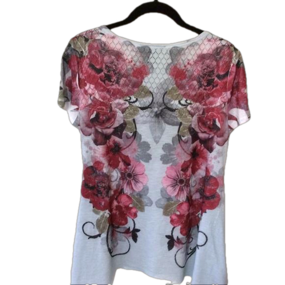 Style & Co Embellished Floral Sharkbite Hem Top S Fairy goth whimsigoth - Picture 2 of 6